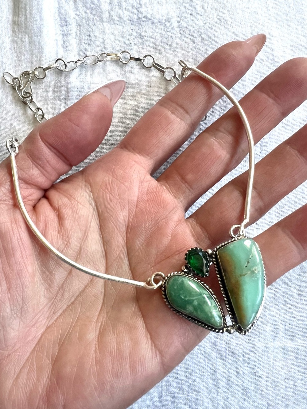 925 Meditate Double Chrysoprase Necklace Pendant